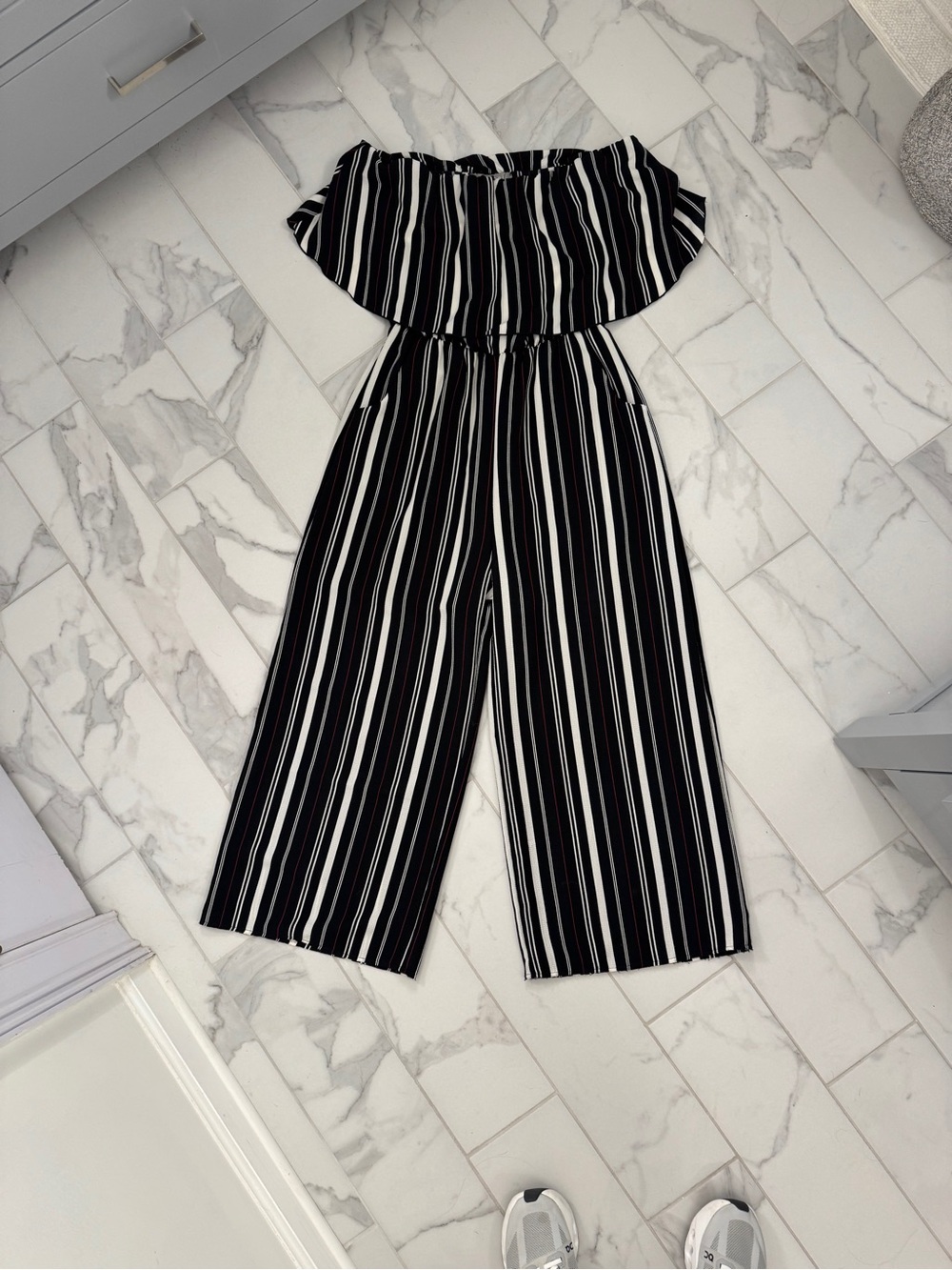 Strapless Black & White Striped Jumpsuit